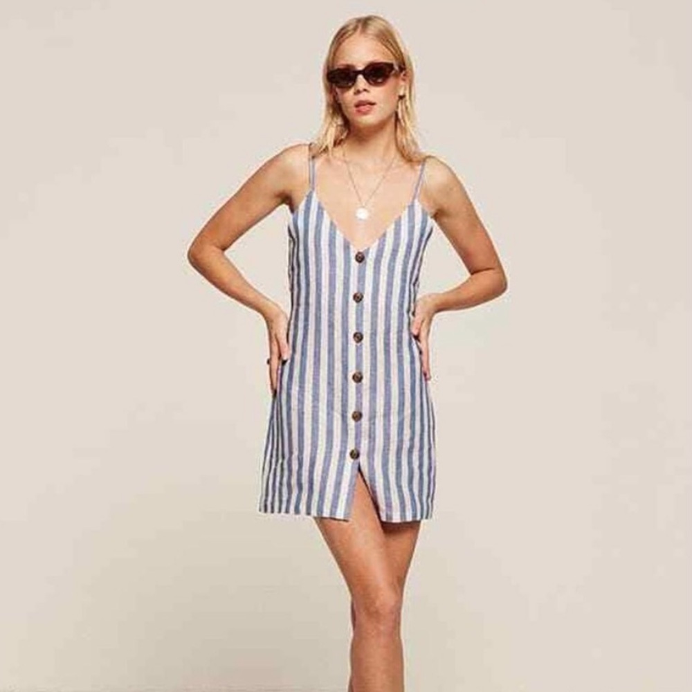 Reformation Kauai Striped Button Mini Dress